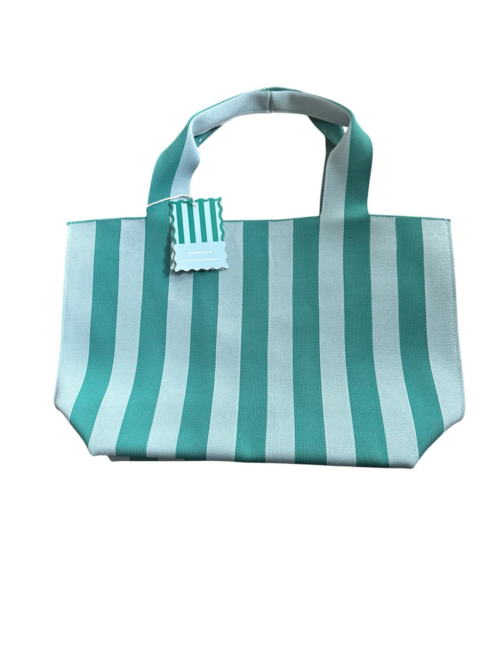 VIVERE  LIGHT BLUE & GREE. STRIPES KNIT SHOPPER TOTE BAG